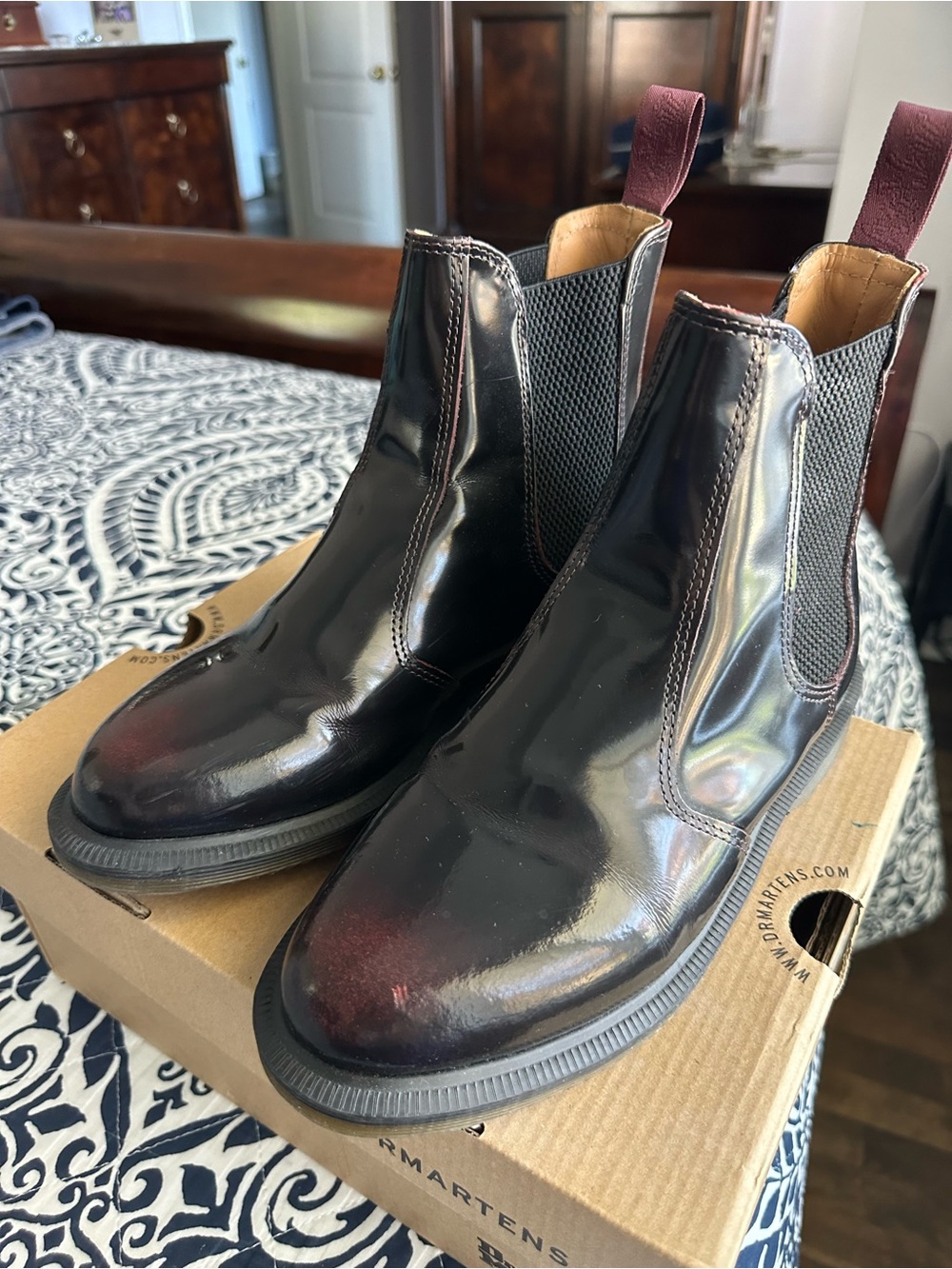 Dr. Martens Burgundy Chelsea Boots with Pull Tabs